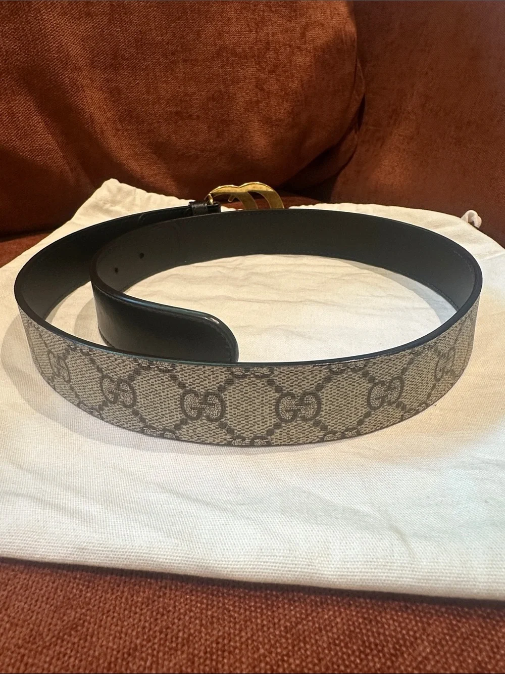 Gucci Monogram Canvas Belt with Gold Double G Buckle